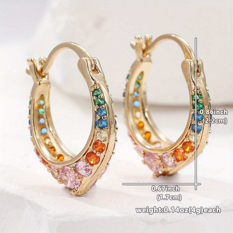 Women's Luxury Double Sided Copper Hoop Earrings with Multi Hue Zirconia